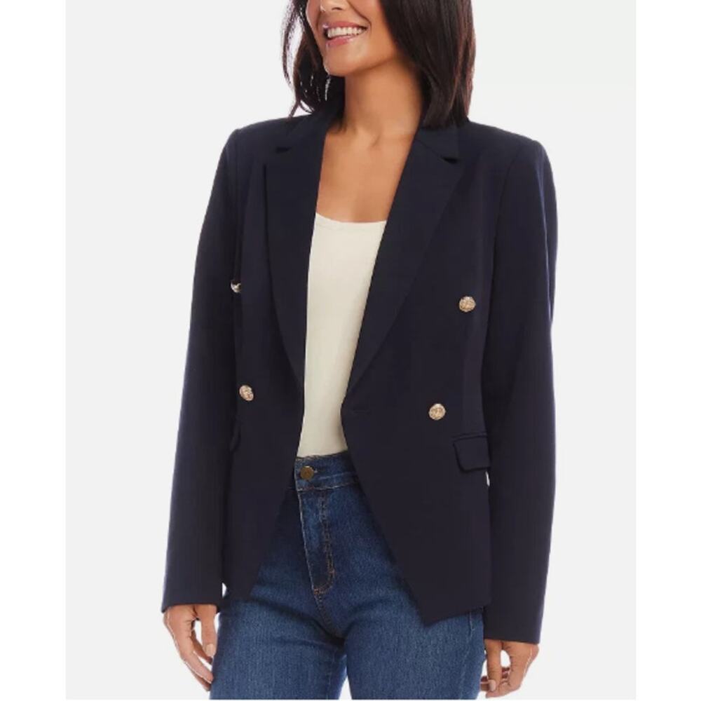 KAREN KANE BLAZER WOMENS SIZE MEDIUM LINED FITTED CLASSIC BUTTONS NAVY NEW